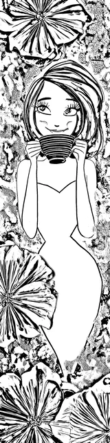 Free colorable bookmarks of a person drinking coffee